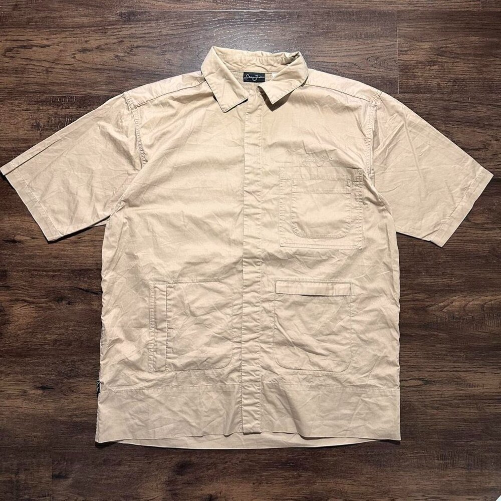 SEAN JOHN Utility Fishing Shirt Cream - Size L Baggy Y2K